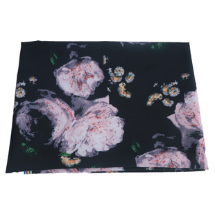 一米价大气黑色底浅粉色花朵印花雪纺布料夏季连衣裙旗袍衬衫面料