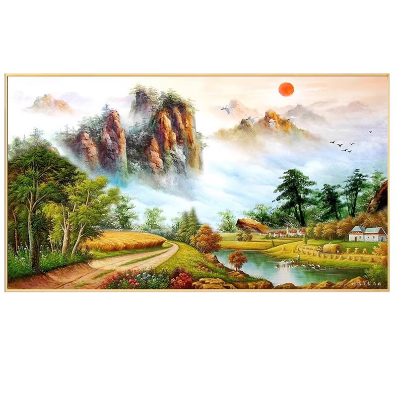 山村风景钻石画方钻满贴钻十字绣