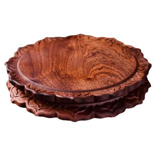 实木莲花底座佛像奇石头花瓶香炉茶壶托盘圆形托架木质工艺品摆件