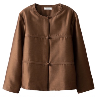 丝艺丝毛双面绸夹棉外套女桑蚕丝羊毛新中式圆领盘扣棉服加厚棉衣