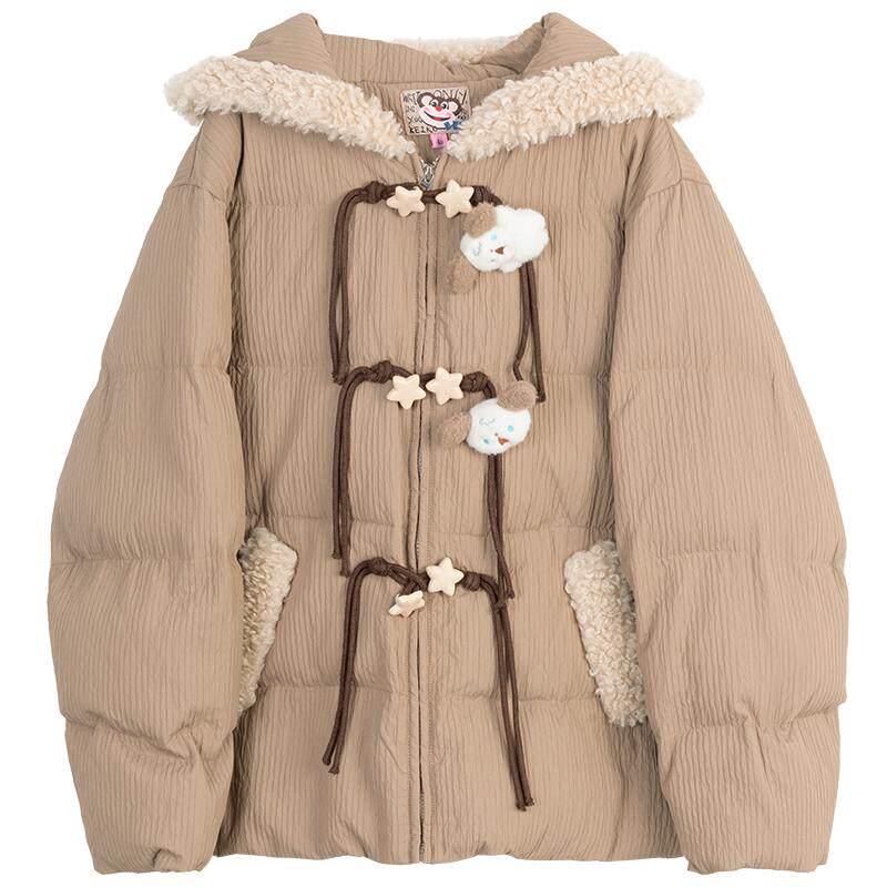 凯莉欧甜美羊羔毛拼接棉服外套