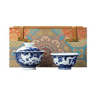 景德镇陶瓷青花高档压手2026主人杯个人专用男女款盖碗茶具套装新