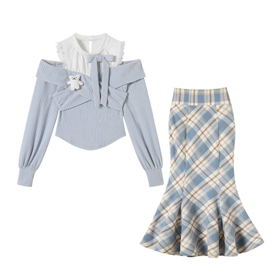 千金感格纹包臀半身裙女