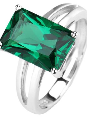 祖母绿水晶开口戒指女纯银镀金