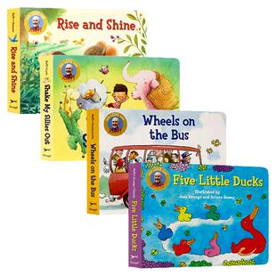 拉斐唱读系列4册 五只小鸭子 英文原版绘本 Five Little Ducks 公车巴士上的轮子 甩掉我的小调皮 太阳出来了 亲子共读启蒙纸板书