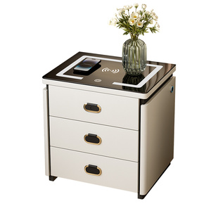 实木多功能床头柜智能无线充电高级感现代简约卧室带灯轻奢床边柜