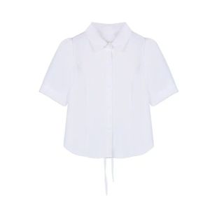 白衬衫女夏短袖学院风设计感背后绑带收腰显瘦甜美泡泡袖polo上衣