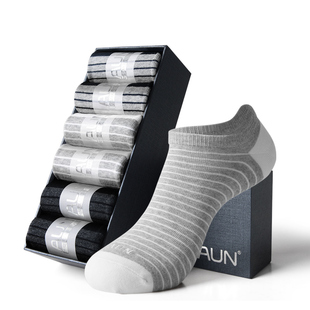 AUN爱优恩袜子男短袜防臭吸汗夏季薄款透气抗菌防臭条纹浅口棉袜