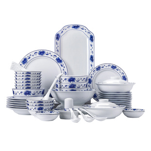 景德镇官方陶瓷青花餐具瓷器套装家用中式无铅釉中彩红叶国瓷送礼