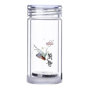 诺亚口杯200ml玻璃杯便携双层隔热透明水晶贵族带盖办公商务茶杯