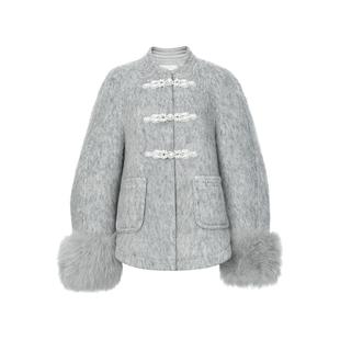 lefame拉飞姆冬季中式长毛呢新中式衬衫款呢料外套