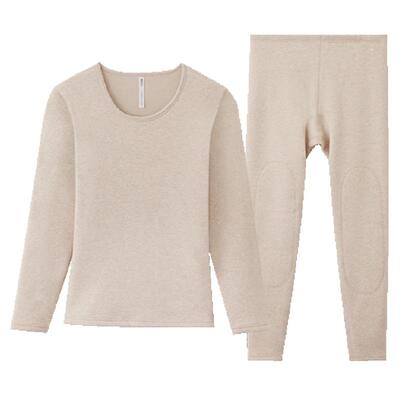 红豆男士加绒加厚保暖内衣色纺发热含羊毛护膝贴片女秋衣秋裤套装