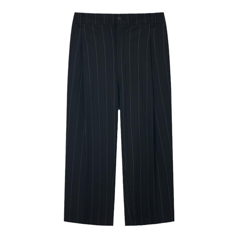 2025S/S 夏日高彈力闊腿褲  涼感黑色條紋雅痞風(fēng)松弛感休閑九分褲
