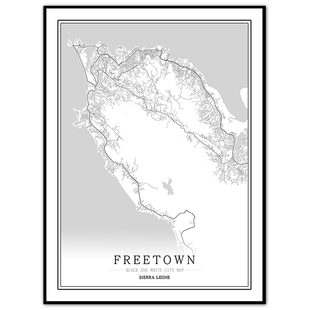 非洲塞拉利昂首都弗里敦博城创意城市地图装饰画抽象艺术挂画定制