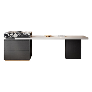 意式极简岩板岛台餐桌一体可伸缩家用厨房2025新款多功能中岛台柜