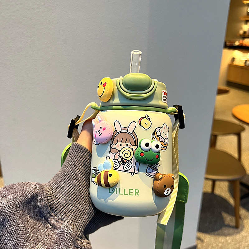 简约小清新男女士带吸管保温杯316不锈钢小学生儿童水杯少女心杯