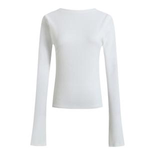 NAN柳智敏同款显廋螺纹瑜伽弹力性感T恤一字带修身露背长袖上衣女