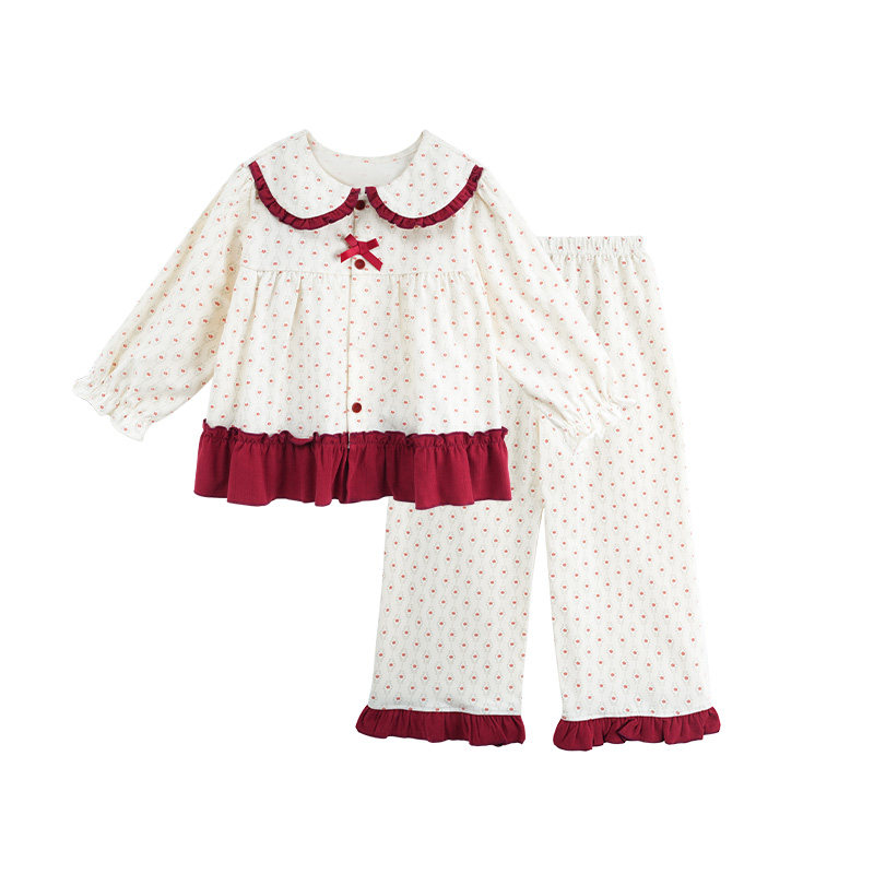 LK儿童家居服套装女童娃娃领睡衣