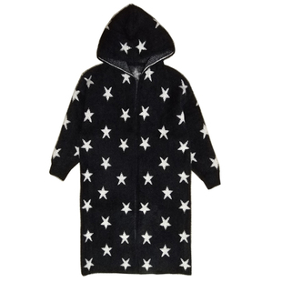 时尚潮款外套女加厚水貂绒连帽大衣宽松显瘦大牌开衫星星印花针织