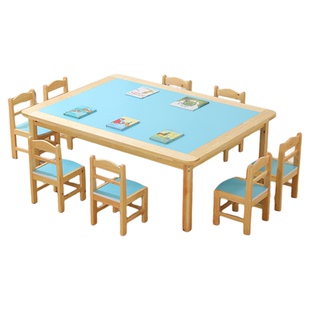 幼儿园美工教室桌子儿童实木美术绘画手工桌早教培训班游戏桌宝宝