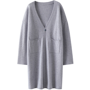 深巷院落~烟柳繁华！加厚100%纯山羊绒开衫女中长款毛衣外套宽松