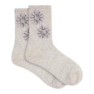 TCH秋冬新款星芒烫钻灰色袜子女透气舒适百搭中筒袜子T75D55E1023