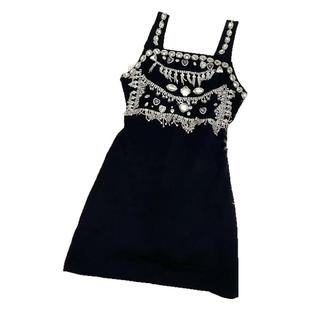 新款打歌服韩国IVE张元英同款水钻重工吊带连衣短裙闪钻女团