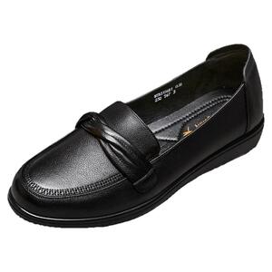 红蜻蜓中老年妈妈鞋真皮平底单鞋女软底软面舒适浅口女鞋老人皮鞋