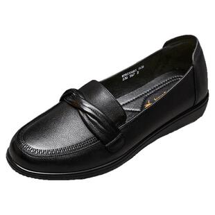 红蜻蜓中老年妈妈鞋真皮平底单鞋女软底软面舒适浅口女鞋老人皮鞋