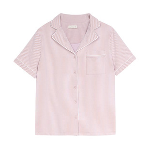 铜牛bless夏季 条纹小毛圈翻领女居家上装 短袖睡衣家居服女VS169