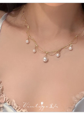 「天鹅颈」系列 法式复古宫廷vintage古典优雅双层珍珠项链锁骨链