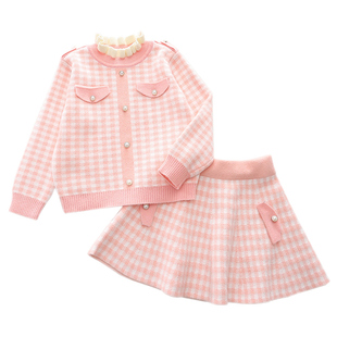 女童小香风毛衣套装连衣裙2025新款秋装儿童针织两件套童装短裙子