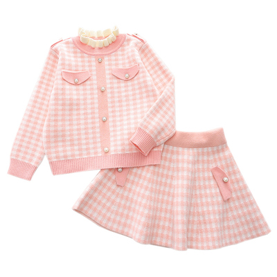 女童小香风针织毛衣套装连衣裙