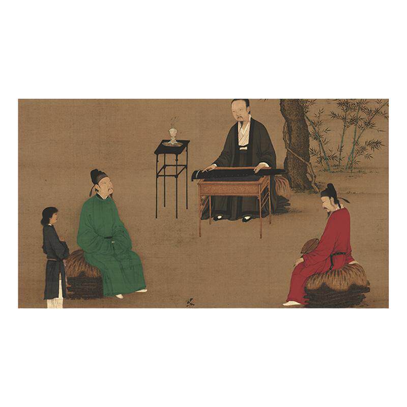 高清宋徽宗赵佶听琴图电子版国画古画临摹鉴赏印刷图片素材jpgtif