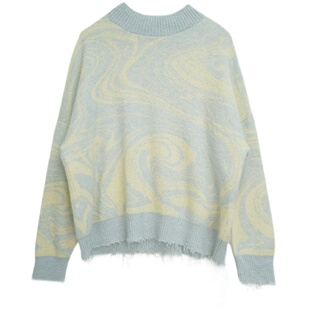 APPENDAGE2023秋冬新款半高领通勤上衣马海毛印花烂边针织款毛衣