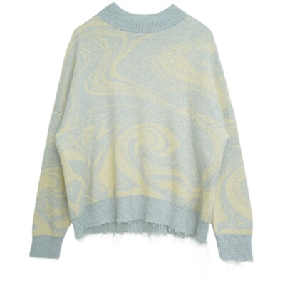 APPENDAGE2023秋冬新款半高领通勤上衣马海毛印花烂边针织款毛衣