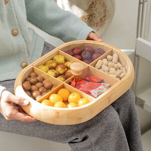 六宫格小食拼盘新款创意圆韵六宫格带盖竹制干果盘客厅茶具下午茶