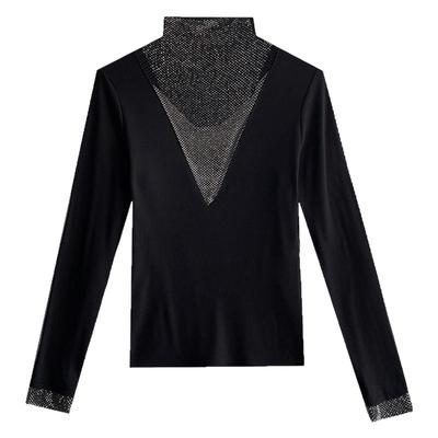 性感镂空烫钻打底衫长袖内搭上衣