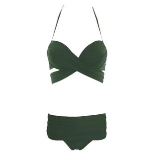 bikini泳衣女款分体纯色比基尼性感三点式钢圈小胸聚拢比坚尼泳装