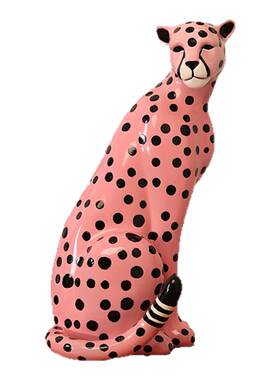 豪宅家居leopard粉红金钱豹摆件