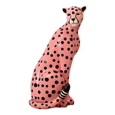 豪宅家居leopard粉红金钱豹摆件