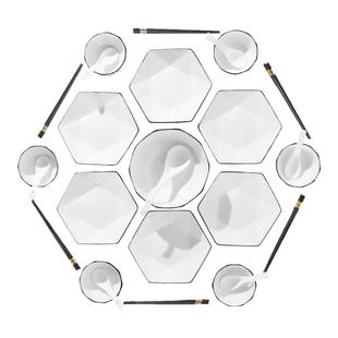 碗碟套装家用陶瓷拼盘火锅盘团圆盘套装饭碗盘子菜盘汤碗简约中式