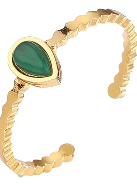 开口镶钻钛钢戒指女复古不掉色小