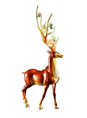 珐琅彩鹿摆件福禄双金属鹿装饰品