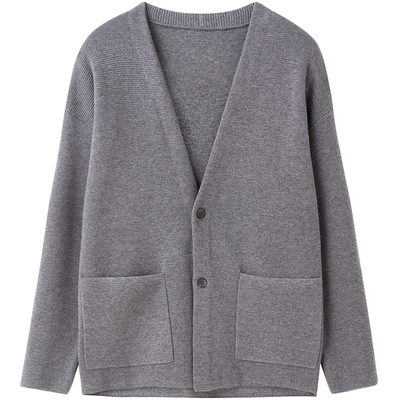 石见山羊毛V领宽松开衫毛衣外套