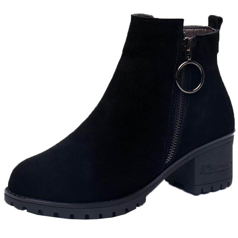 真皮马丁靴磨砂短靴女单靴秋冬加绒女靴软底棉鞋中跟大码靴子女鞋