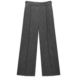 OCHIRLY欧时力羊毛花式呢大直筒西装长裤裤子女阔腿通勤夏