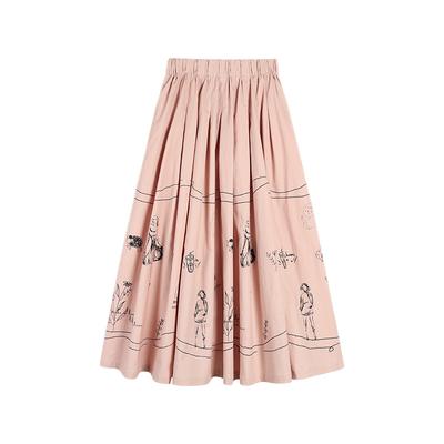 趣味涂鸦半身裙女大裙摆a字伞裙