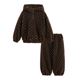 砚台家女童加绒连帽卫衣家居服秋冬新款儿童保暖裤子女宝上衣套装