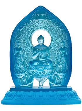 琉璃东方三圣佛像车摆摆件